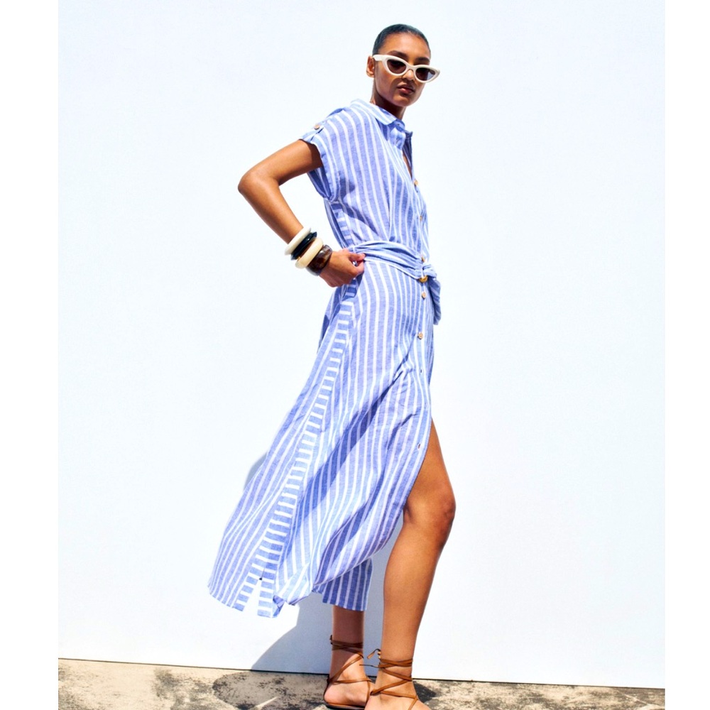 Zara Blue & White stripe linen dress - NWT, XS